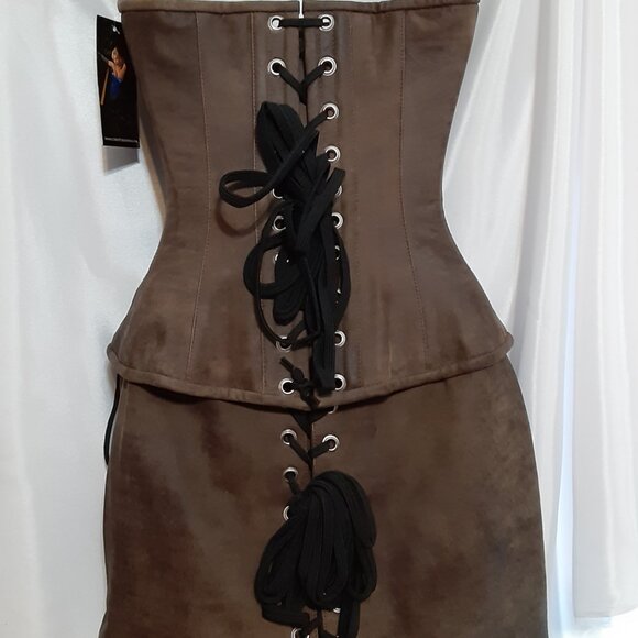 NWT 1 of a Kind Corset/FREE Skirt Brown Suede S 22" - Picture 6 of 16
